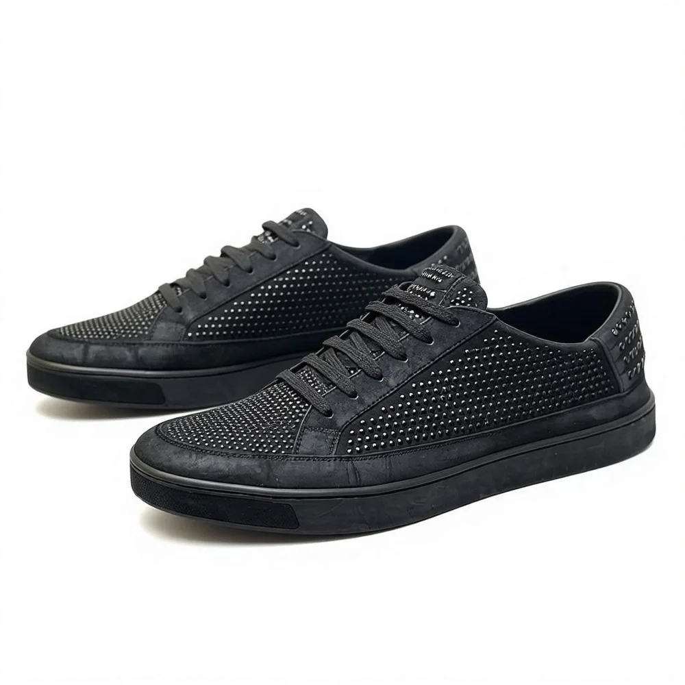 🧩 Gucci Studded Black Low-Top Sneakers — Size 9.5 — All-Black Drip‎